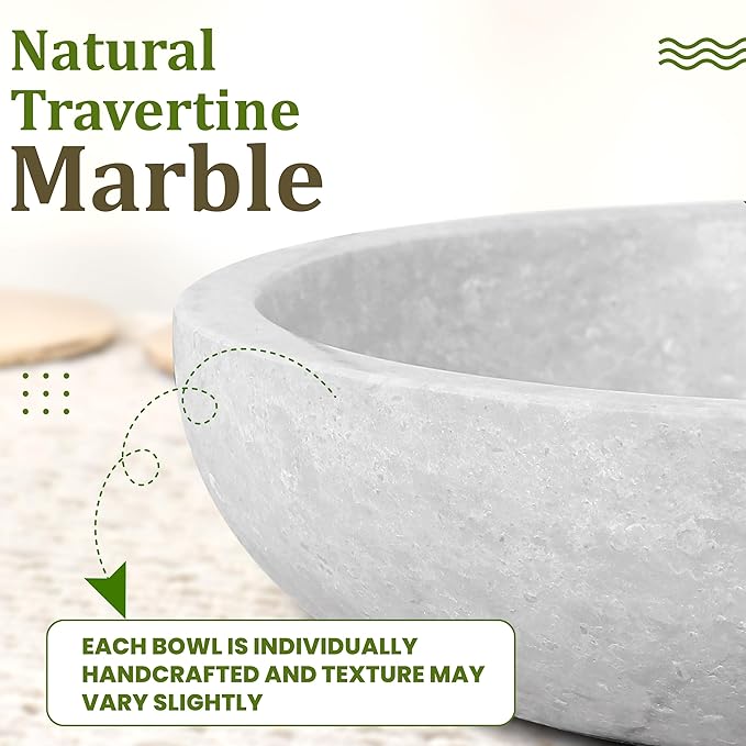Travertine Decorative Bowl - 7.8??Diameter & 2??Height - Key Bowl for Entryway Table - Organic Modern Centerpiece - White/Gray