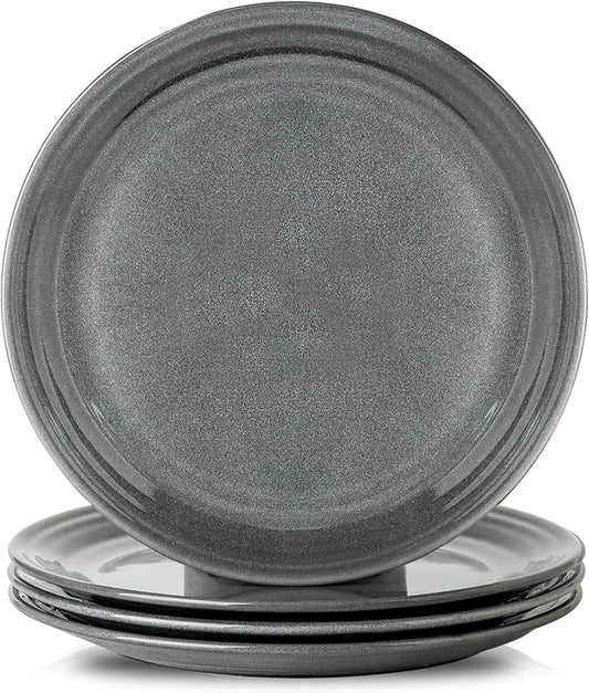 HASENSE Dinner Plates, 10 Inch Ceramic Serving Plates for Kitchen, Modern Round Dishes Set of 4, Scratch Resistant Salad Plates, Dishwasher and Microwave Safe, Grey