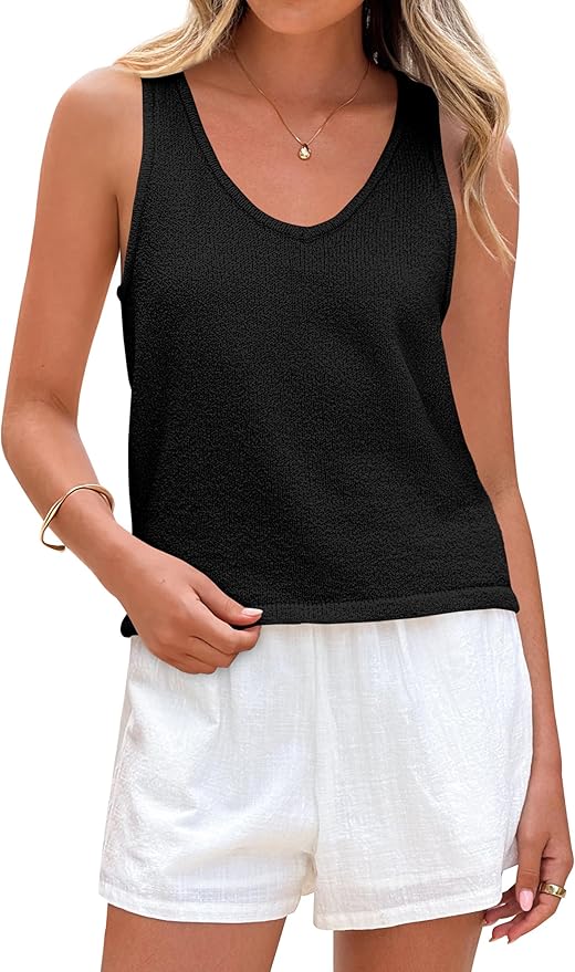 PRETTYGARDEN Women Summer Tank Tops 2026 Basic Sleeveless V Neck Lightweight Knit Beach Vacation Clothes Going Out Top