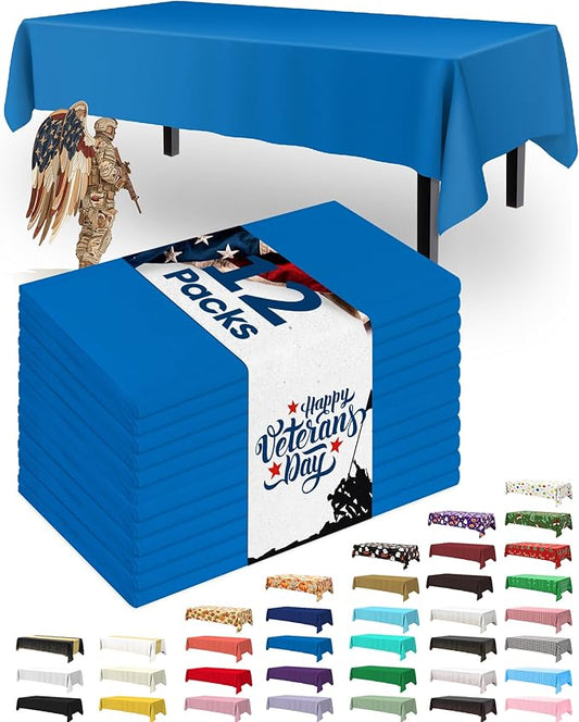Pureegg Plastic Table Cloth Disposable 12 Pack, 54 x 108 Inch Table Cloths, Graduation Decorations Class of 2025, Graduation Party Tablecloths, Rectangle, Plastic Cover, Leakproof & Sturdy, Blue