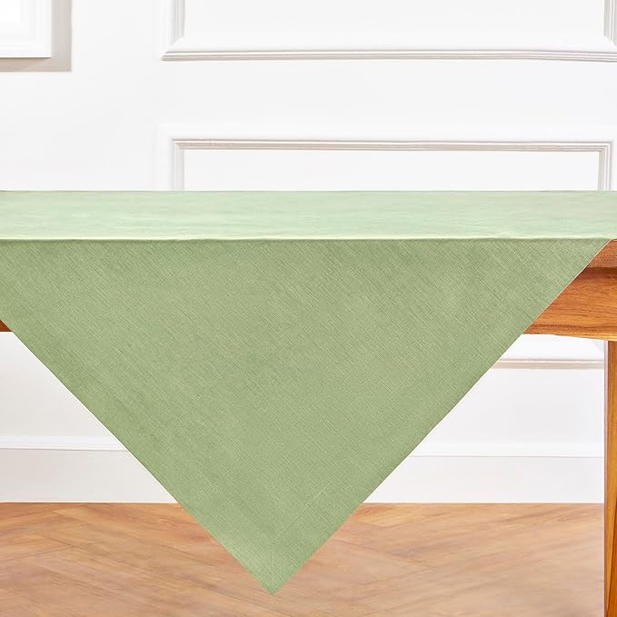 Solino Home Linen Tablecloth 52 x 52 Inch - 100% Pure Linen Laurel Green Square Tablecloth - Fete, Machine Washable Table Throw for Spring, Easter, St Patricks Day