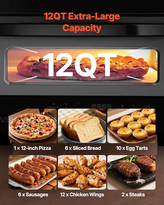 VEVOR Electric Pizza Oven, Smart Pizzas Maker Indoor with 5 Preset, 12-Inch Countertop Pizza Cooker w/Touch Srceen, 750??Max Temp, 2-Min Rapid Baking Oven Thin & Crispy, Neapolitan, Frozen, New York