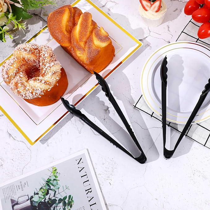Mwellewm 40 Pcs Plastic Tongs for Serving Bulk 9 Inch Serving Disposable Tongs, Plastic Serving Utensils, Heavy Duty Salad Tongs for Kitchen Buffets BBQ Events Catering