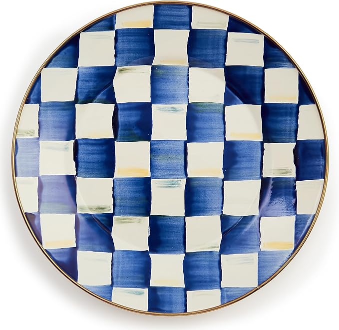 MACKENZIE-CHILDS Enamel Dinner Plate, Decorative Dinnerware Plate, 10 Inches, Set of 1, Blue-and-White Royal Check