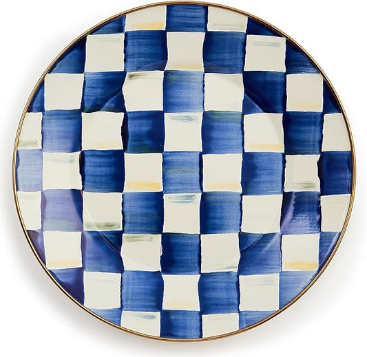 MACKENZIE-CHILDS Enamel Dinner Plate, Decorative Dinnerware Plate, 10 Inches, Set of 1, Blue-and-White Royal Check