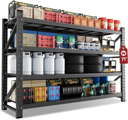 71" Wide Storage Shelves, 5000LBS Garage Shelving Heavy Duty, Standing Shelf Units, 4 Tier Metal Adjustable Storage Shelving Rack for Shop Warehouse Basement, 71'' W x 24''D x 70'' H