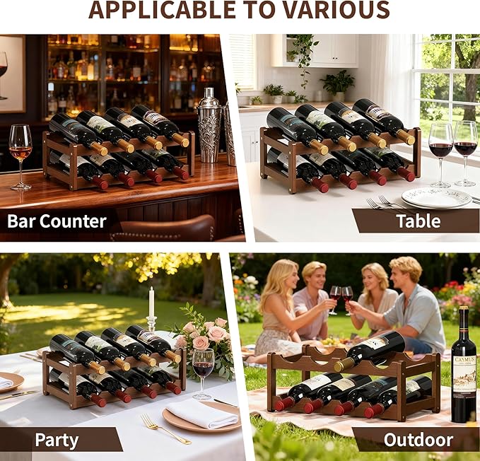 Wine Rack |Open & 2-Tier Bamboo Wine Holder| Freestanding Floor & Countertop Wine Display-Space-Saving Wooden Wine Storage Shelf for Kitchen, Cabinets,Bar & Dining Room(1, 2-Tiers)