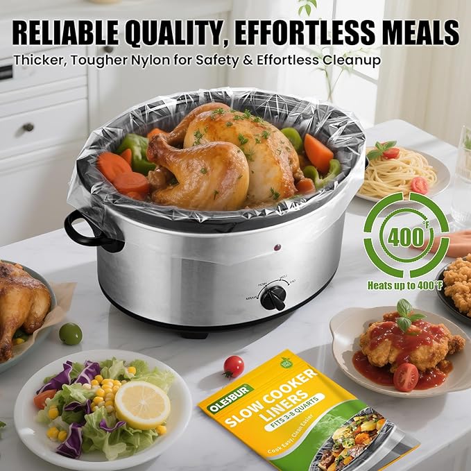 30 Count Slow Cooker Liners, 13"x21", Fits 3-8 Quarts, Disposable Pot Liners Compatible with Crockpot, Oval Large Size, BPA-Free Cooking Bags, Kitchen Accessories, Cook with Ease
