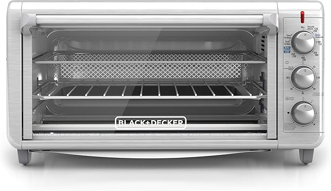 BLACK+DECKER Crisp 'N Bake Air Fry Countertop Convection Toaster Oven, XL Capacity, 8-Slice, 5-in-1, Fits 9??x 13??pan,12??Pizza, 60-Min Timer, Bake, Broil, Air Fry, Toast, Keep Warm, Stainless Steel