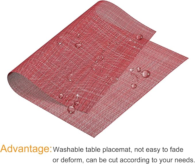 uxcell Place Mats, 450x300mm Table Mats Set of 2 PVC Washable Woven Placemat Red