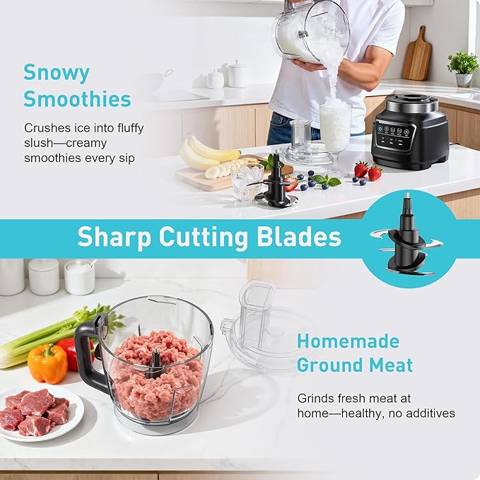 HoninJoy All-in-One Blender & Food Processor, 10-in-1 Professional Blender for Smoothies, Ice Crushing, Dough Making, Chopping, Grinding, Slicing & Shredding, Dishwasher Safe for Kitchen & Home Use