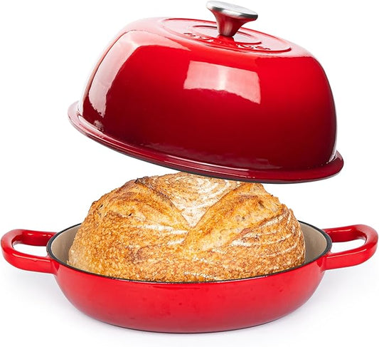 Enamelled Cast Iron Dutch Oven Pot ??Dutch Oven For Sourdough Bread Baking ??Cast Iron Bread Pot ??Red, 6 Quarts, 26cm ??by Nuovva