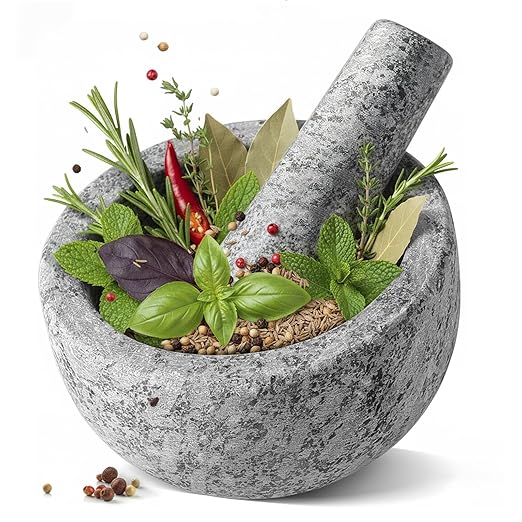 Koville 5 Inch 1.5 Cup-Capacity Mortar and Pestle Set - Heavy Natural Granite Spice Grinder Bowl, Unpolished Heavy Granite for Organic Appearance, Solid Stone Grinder Marble Spice Herb Grinder