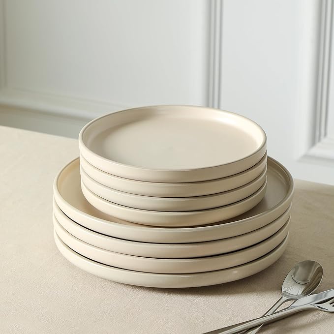Earth & Clay Amber 24-Piece Dinnerware Set Stoneware, Dishwasher and Microwave Safe Plates and Bowls Set, Dish Set for 8, Beige