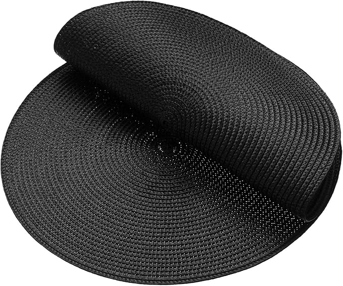 AHHFSMEI Round Braided Placemats 15 Inch Round Table Mats for Dining Tables Natural Woven Heat Resistant Place mats Set of 6 (Black)
