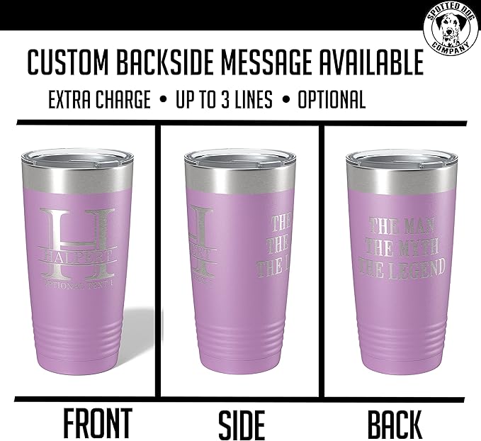 Personalized 20oz (17 Colors) Powder Coated Insulated Stainless Steel Tumbler with Lid, Custom Etched, Customized Engraved Gift Idea for Women Men Her Him, Halpert Monogram Initial Name (Light Purple)