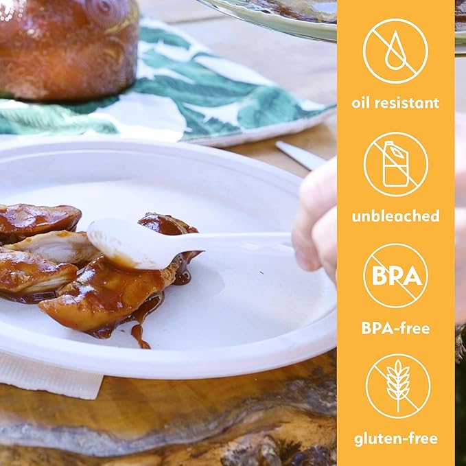 100% Compostable Disposable Paper Plates Bulk [10" 400 Pack], Bamboo Plates, Eco Friendly, Biodegradable, Sturdy Large Dinner Party Plates, Heavy-Duty, Unbleached by Earth's Natural Alternative