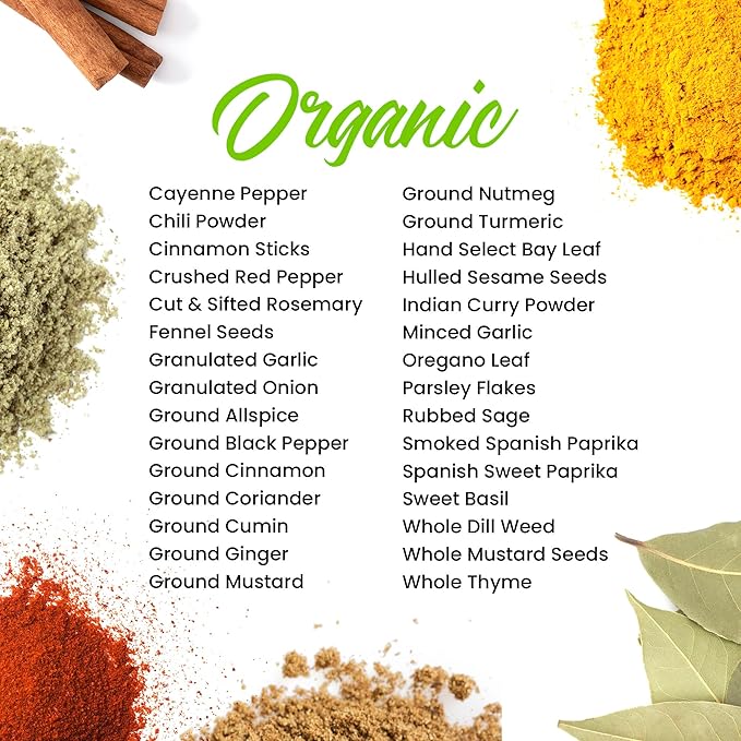 The Spice Lab Complete Organic Spices and Seasonings Set - 30 Jar Spice Kit Variety Pack - Complete Starter Spice Set Great BBQ, Grilling and Spice Gift Sets - Ultimate Culinary Cooking Spices Set
