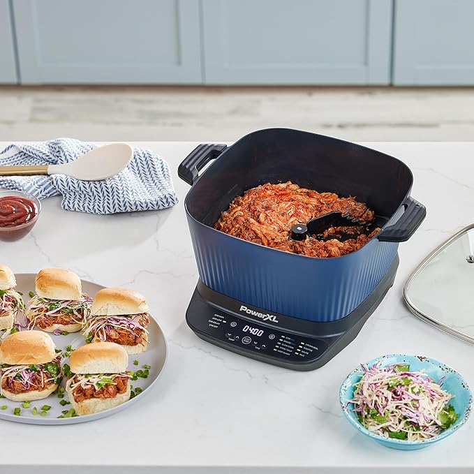 STIRMAX??Midnight Blue 7.5 Quart Digital Multi-Cooker with Automatic Paddle to Stir and Shred, 9 in 1 programmable presets to Saut챕, Sear, and Brown Food Before Simmering