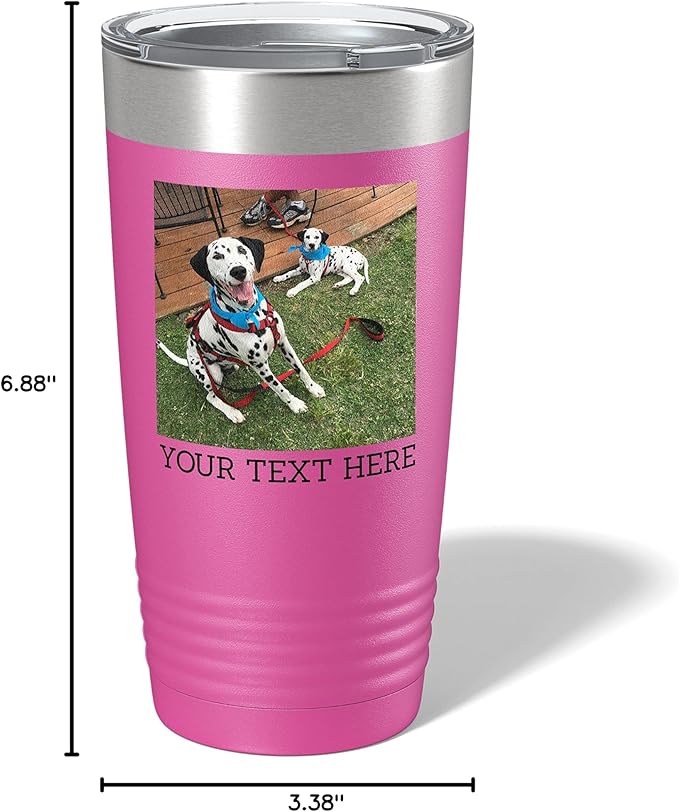 Personalized 20oz (17 Colors) Photo Picture Printed Insulated Stainless Steel Powder Coated Tumbler with Lid ??Customized Mom Mother's Day Gift Gift for Men, Custom Mum Women Dad Men (Pink)
