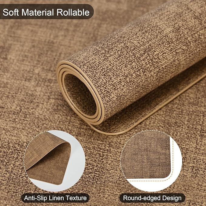 Boobezeen Faux Leather Placemats Set of 6, Heat Resistant Wipeable Washable Vinyl Place Mats, Waterproof Anti-Slip Dining Table Mats, Suitable for Indoor & Outdoor Use (Light Brown)