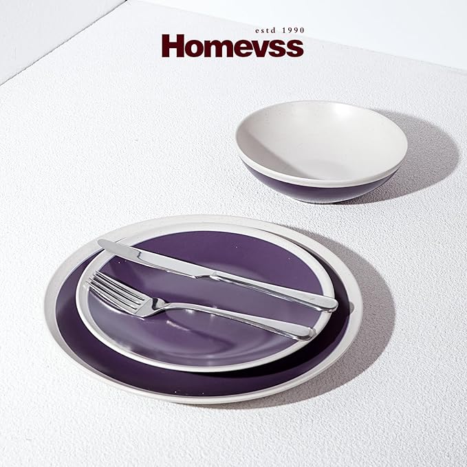 Rock Ridge Speckled Stoneware Dinnerware Set (12pc Set, Violet and Ivory)