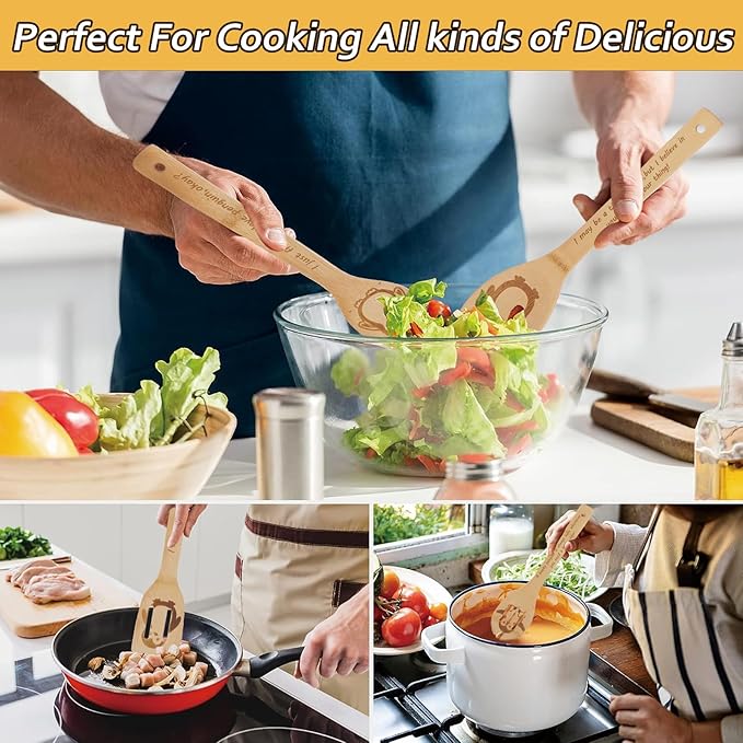 5PCS Penguin Wooden Cooking Spoons Kitchen Decor Penguin Gifts for Women Men Penguin Lovers Birthday Gifts Party Favors Housewarming Wedding Bamboo Cooking Spoons for Everyday Use
