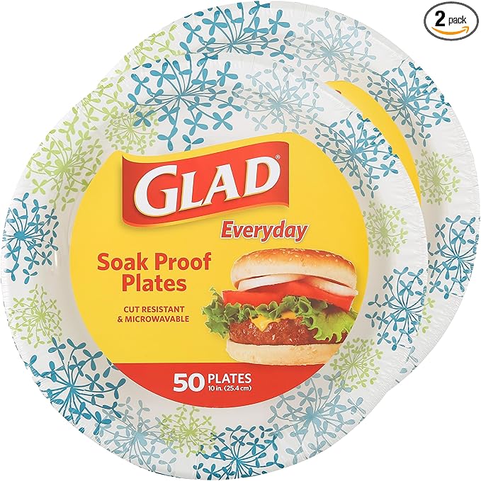 Glad Round Disposable Paper Plates, Blue Hydrangea Pattern - Strong, Sturdy, Soak Proof, and Microwavable Decorative Plates for Dinner and Everyday Use, 10 Inch, 50 Count - 2 Pack