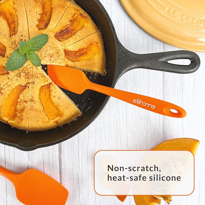 Elihome Chef Series 3 Piece Silicone Spatula Set - 600째F Heat Resistant Non Stick Rubber Kitchen Scraper Spatulas for Cooking, Baking, and Mixing ??BPA Free and LFGB Certified Silicone (Orange)