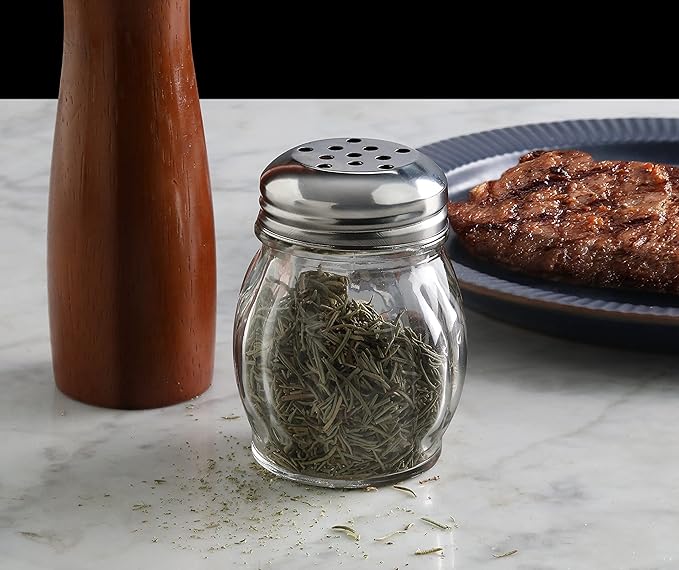 New Star Foodservice 22377 Glass Swirl Cheese & Crushed Red Pepper Shaker with Stainless Steel Perforated Top, 6-Ounce, Set of 12