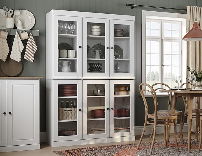 Palace Imports 100% Solid Wood 48.5" Pantry China Cabinet with Clear Glass Doors and Adjustable Shelves