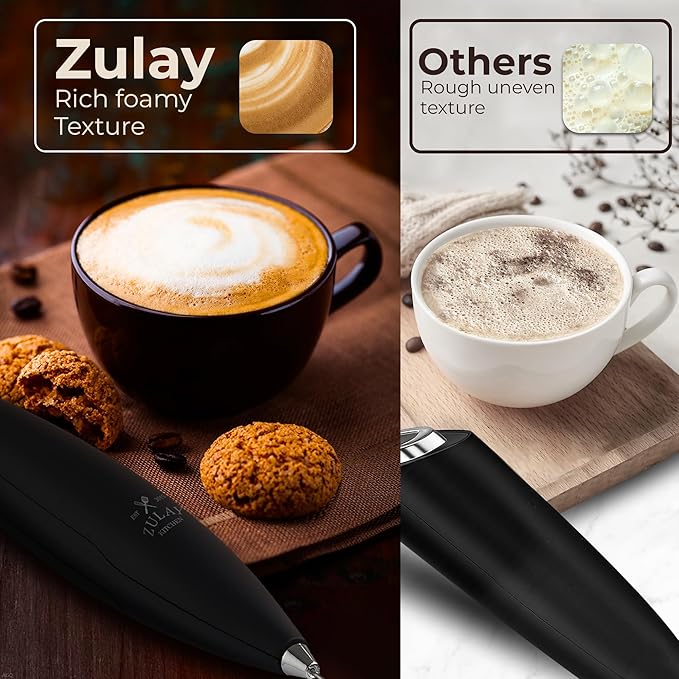 Zulay Kitchen Patented Tornado Triple Whisk Milk Frother with 4 Duracell Batteries ??Handheld Foam Maker for Coffee, Lattes, Matcha & Hot Chocolate ??Rich, Creamy Froth in Seconds