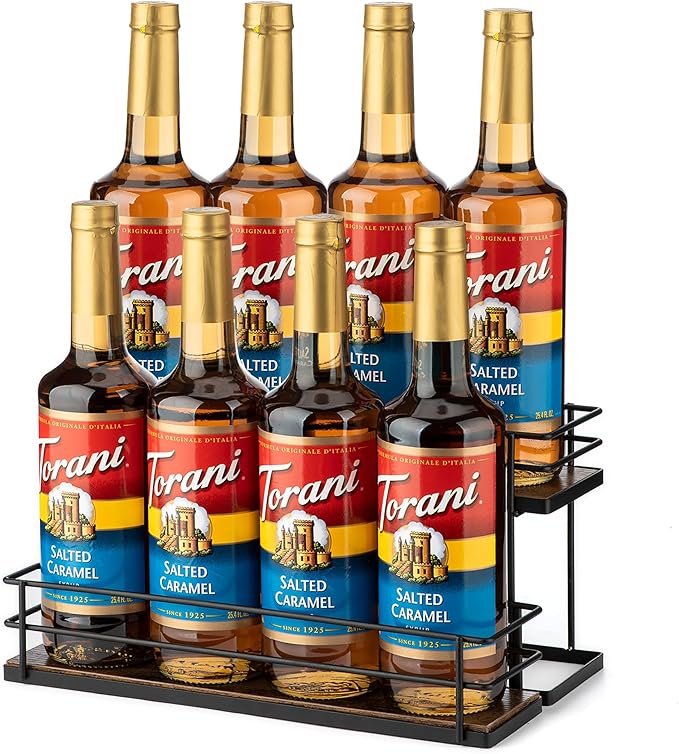 Coffee Syrup Organizer rack, 2 Tier Syrup Holder(8 Bottle Capacity) for coffee bar syrup storage,kitchen condiment organization and wine display.