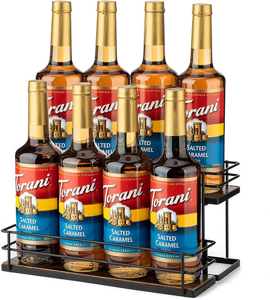 Coffee Syrup Organizer rack, 2 Tier Syrup Holder(8 Bottle Capacity) for coffee bar syrup storage,kitchen condiment organization and wine display.