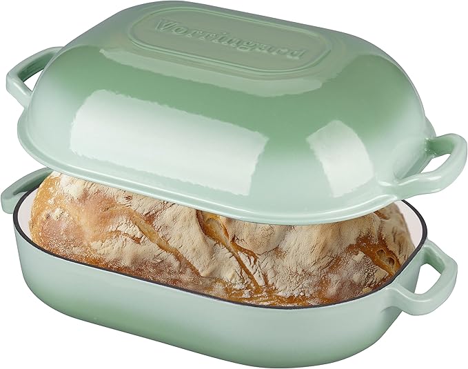 Large Cast Iron Dutch Oven Dome Pot with Lid, Enameled Bread Oven, Bread Pan for Homemade Sourdough Bread Baking, 9QT, Green