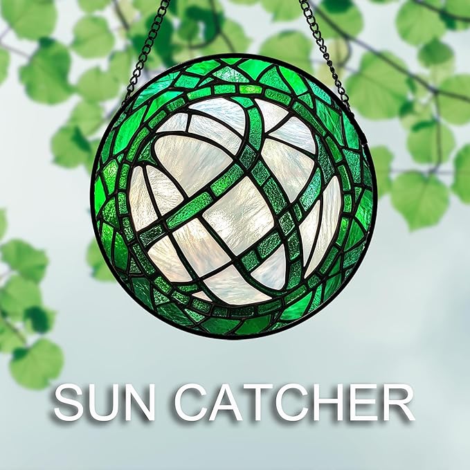 Stained Glass Window Hanging Green Plants Large 11.8" - Abstract Suncatcher Door Garden Sun Catcher Home Ireland Decor Birthday Mother's St Patrick's Day Gifts for Mom Men Woman Wife Friends