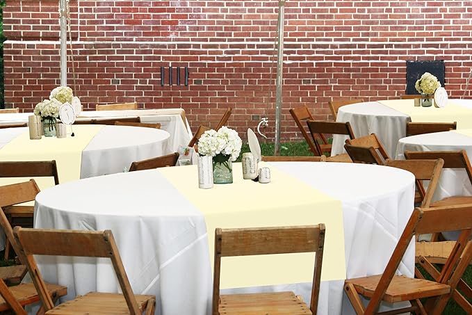 12 Pack Beige Table Runner 12 x 108 Inch Long Rustic Farmhouse Wedding Table Runner,Washable and Reusable 9 FT Polyester Table Runners for Wedding Birthday Party Banquet Table Decorations