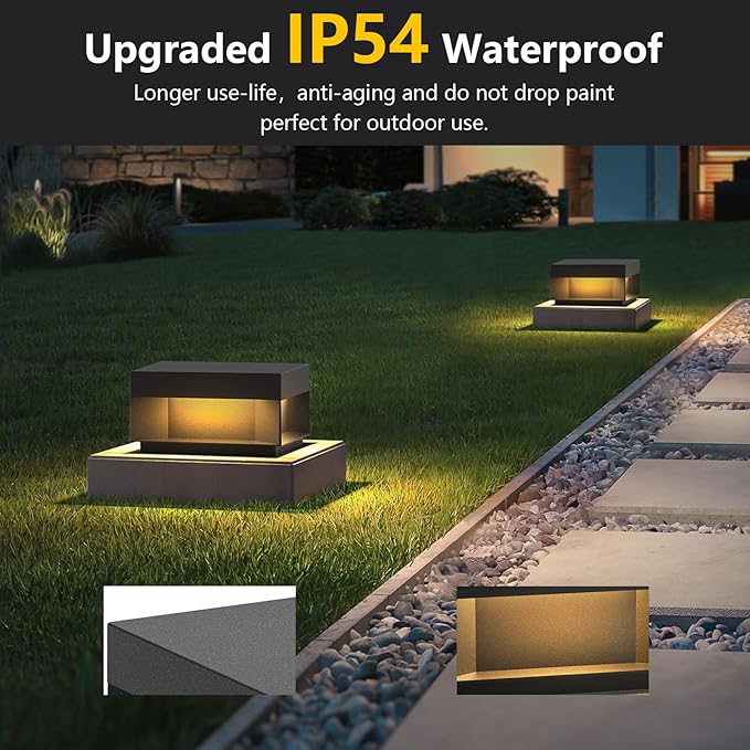 Modern Landscape Post Light, 9.8" Outdoor 120V High Voltage Wiring IP54 Waterproof Luxury Fence Deck Pillar Cap Patio Garden Decoration Lantern Column Lamp with 3000K Lighting