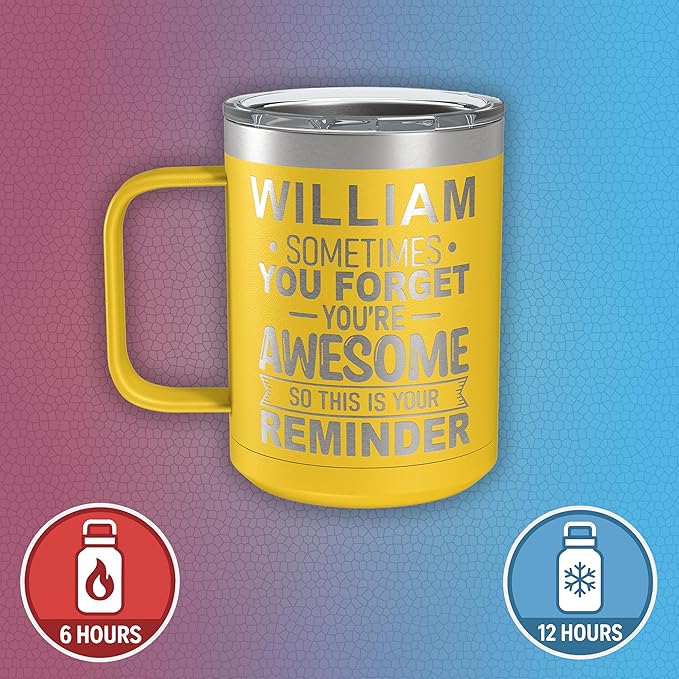 Personalized Inspirational Travel Coffee Mug, Inspirational Gifts for Men Dad Wife Sister Women, Custom Birthday For Him Her, Customized You?셱e Awesome Tumbler, Teacher Coworker Gifts 15oz Yellow