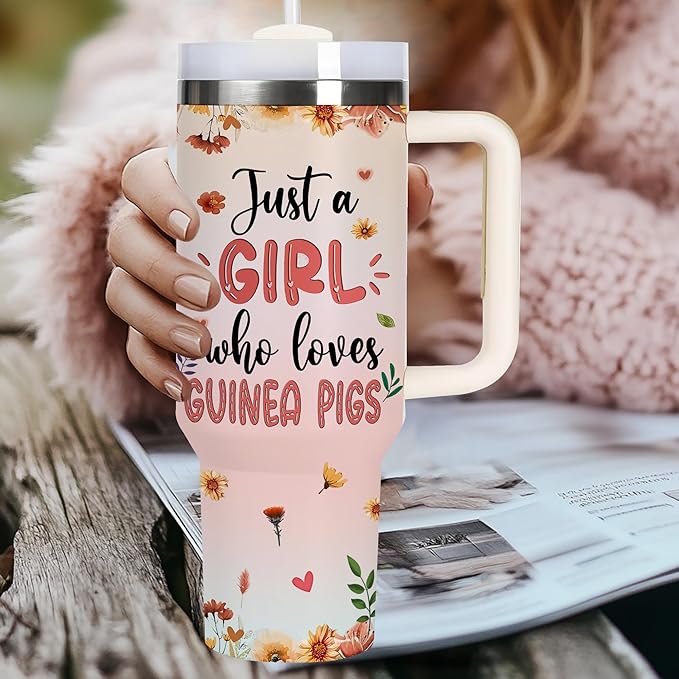 AGGLOMEKC Personalized Cute Guinea Pig Cup - Mother's Day Birthday Gift For Animal Lovers - Just A Girl Who Loves Guinea Pig Tumbler 40oz With Custom Name - Pet Lover Gifts For Women, Her