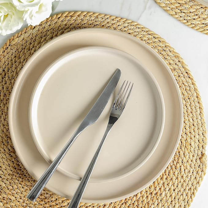 Earth & Clay Amber 12-Piece Dinnerware Set Stoneware, Dishwasher and Microwave Safe Plates and Bowls Set, Dish Set for 4, Beige