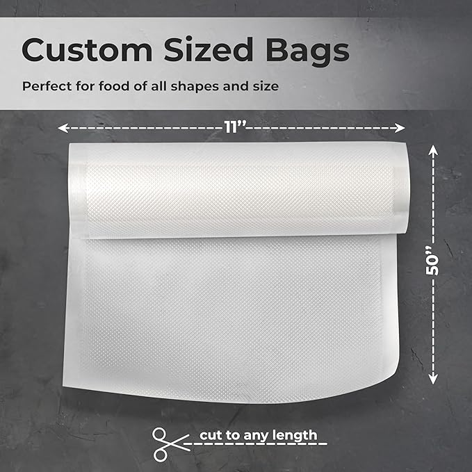 Vacuum Sealer Bags Roll ??11 in x 50 ft (4 Rolls, 200 ft Total) ??BPA Free, Heavy Duty, Boil Safe, Embossed Food Storage Bags for Sous Vide, Meal Prep