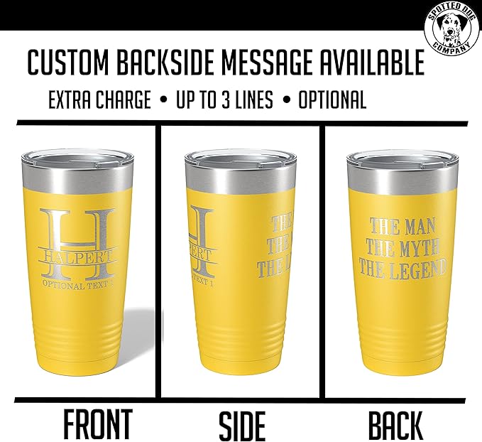 Personalized 20oz (17 Colors) Powder Coated Insulated Stainless Steel Tumbler with Lid, Custom Etched, Customized Engraved Gift Idea for Women Men Her Him, Halpert Monogram Initial Name (Yellow)