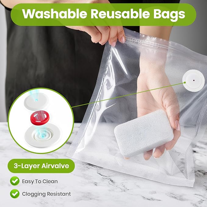 FEPPO Vacuum Sealer Bags for Food,15 PCS 8.3"횞8.7" & 15 PCS 10.2"횞11" Reusable Vacuum Seal Bags with Air Valve for Food Storage, Ideal for Freshness Preservation