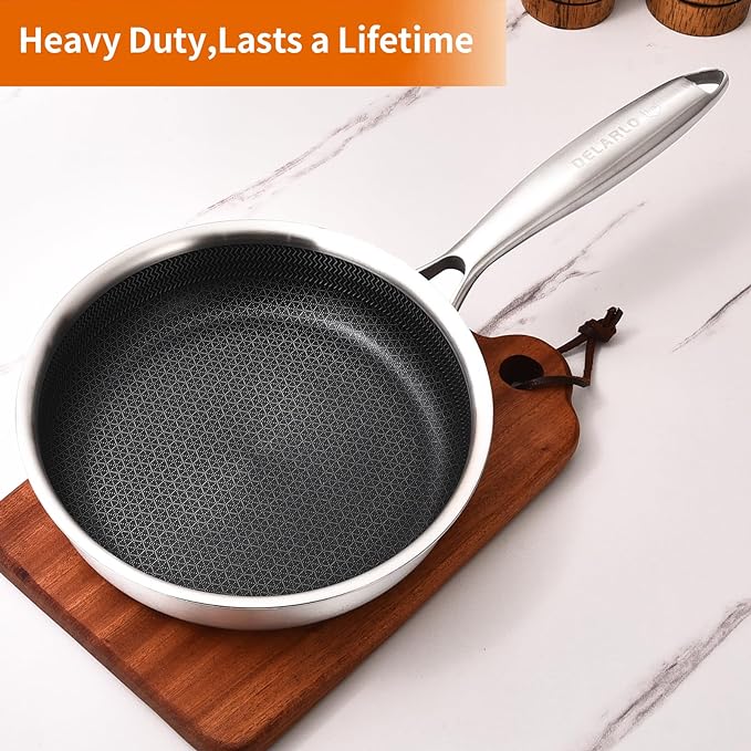 DELARLO Tri-Ply Stainless Steel 5.5 Inch Omelet Pans, Small Frying Pan Compatible with All Cooktops 500??Oven Safe Mini Skillet