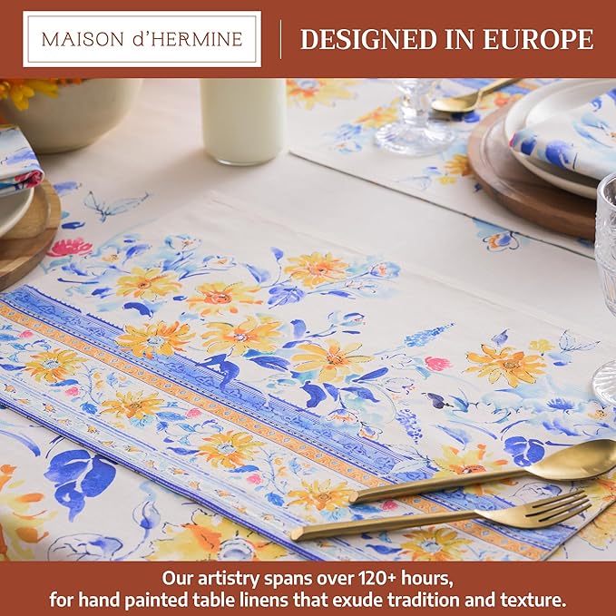 Maison d' Hermine Placemats Set of 2 100% Cotton Washable Cloth Place Mats, Reusable Table Mats for Kitchen Dining Decoration, Party, Wedding, Restaurant Spring/Summer (Girassol, 13" x 19")