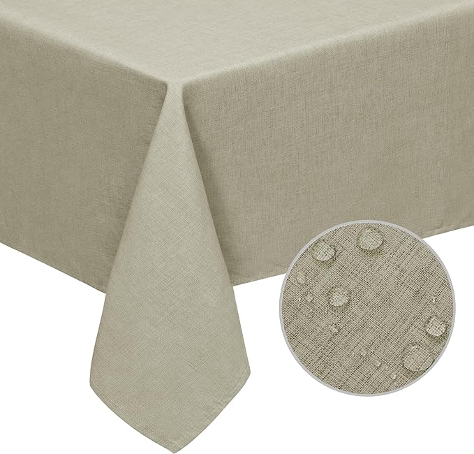 Easy-Going Faux Linen Waterproof Spill-Proof Tablecloth Stain Resistant Rectangle Table Cloth Wrinkle Free Decorative Fabric for Kitchen, Dining, Party, Weddings, Restaurants (60x102 in, Linen)