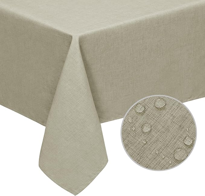 Easy-Going Faux Linen Waterproof Spill-Proof Tablecloth Stain Resistant Rectangle Table Cloth Wrinkle Free Decorative Fabric for Kitchen, Dining, Party, Weddings, Restaurants (60x120 in, Linen)