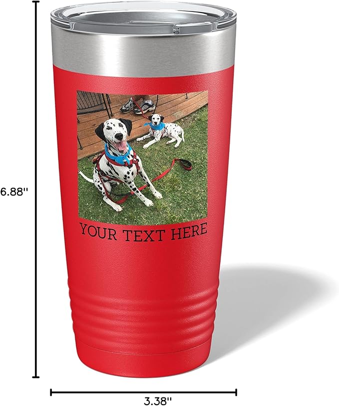 Personalized 20oz (17 Colors) Photo Picture Printed Insulated Stainless Steel Powder Coated Tumbler with Lid ??Customized Mother's Day Gift, for Her Him Men, Custom Coach Gifts Team Mom Dad (Red)