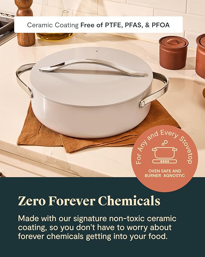 Caraway Rondeau - 6 Qt Non-Stick Pan with Lid - Free From Forever Chemicals - Perfect for Searing, Braising, & Roasting - Black